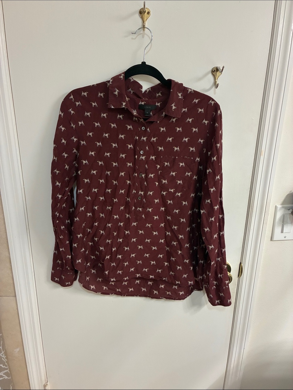 J. Crew Maroon Dog-Print Button Front Top Sz 12